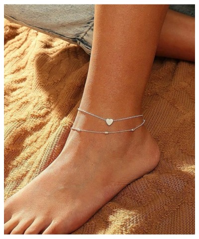 Ankle Bracelets for Women 14K Gold Plated Anklet for Women Silver Layered Shining Tennis Anklet Dainty Beaded Bar Dot Pearl S...