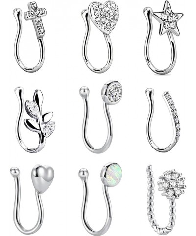 9Pcs Fake Nose Rings Hoop Clip On Faux Setump Cartilage Tragus Ring Non Piercing Jewelry A: Silver $7.55 Body Jewelry