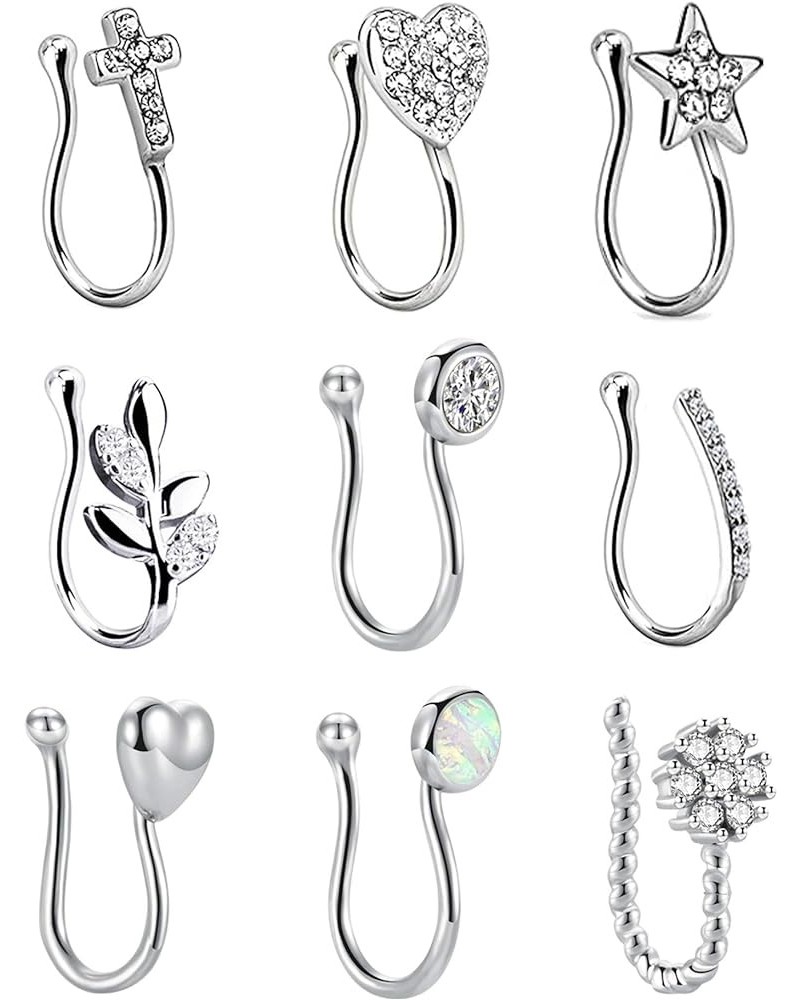 9Pcs Fake Nose Rings Hoop Clip On Faux Setump Cartilage Tragus Ring Non Piercing Jewelry A: Silver $7.55 Body Jewelry