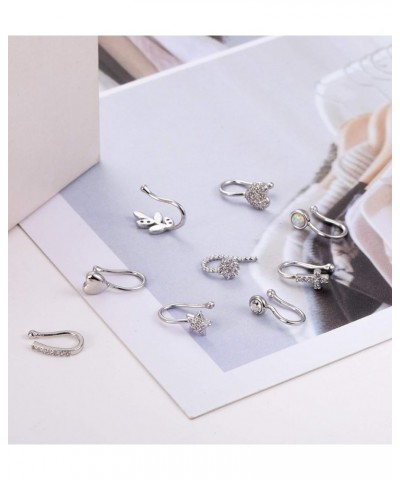 9Pcs Fake Nose Rings Hoop Clip On Faux Setump Cartilage Tragus Ring Non Piercing Jewelry A: Silver $7.55 Body Jewelry