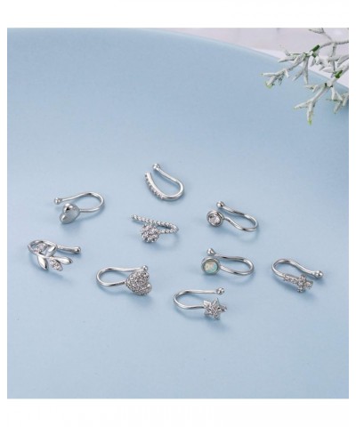 9Pcs Fake Nose Rings Hoop Clip On Faux Setump Cartilage Tragus Ring Non Piercing Jewelry A: Silver $7.55 Body Jewelry