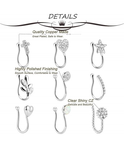 9Pcs Fake Nose Rings Hoop Clip On Faux Setump Cartilage Tragus Ring Non Piercing Jewelry A: Silver $7.55 Body Jewelry