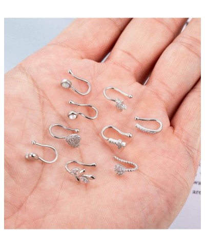 9Pcs Fake Nose Rings Hoop Clip On Faux Setump Cartilage Tragus Ring Non Piercing Jewelry A: Silver $7.55 Body Jewelry