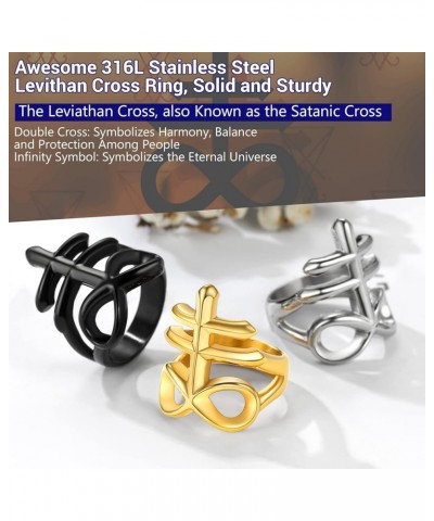 Unisex Satanic Gothic Jewelry, Cool Leviathan Cross Ring, Devil Lucifer Ring, 316L Stainless Steel Silver/Black/Gold Tone, Si...