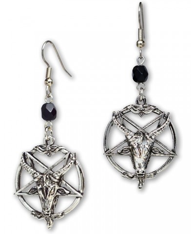 Baphomet Satanic Goat Head Inverted Pentagram Silver Finish Dangle Earrings $8.43 Earrings