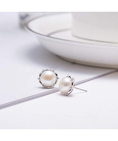 8-9mm Freshwater Pearl Earrings for Women 925 Sterling Silver Lotus Flower Stud Earrings -VIKI LYNN $15.59 Earrings