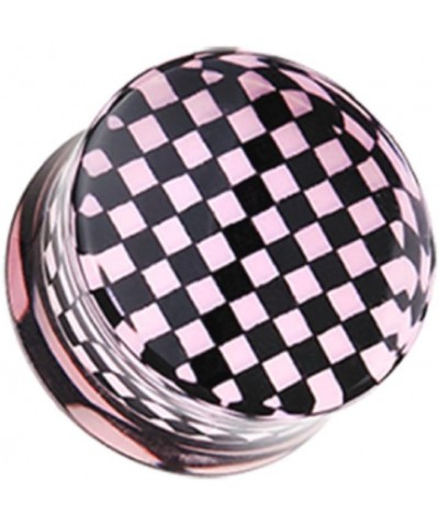 Classic Checker Inlay Double Flared Ear Gauge Plug (Sold by Pair) 0 GA, Pink $13.19 Body Jewelry