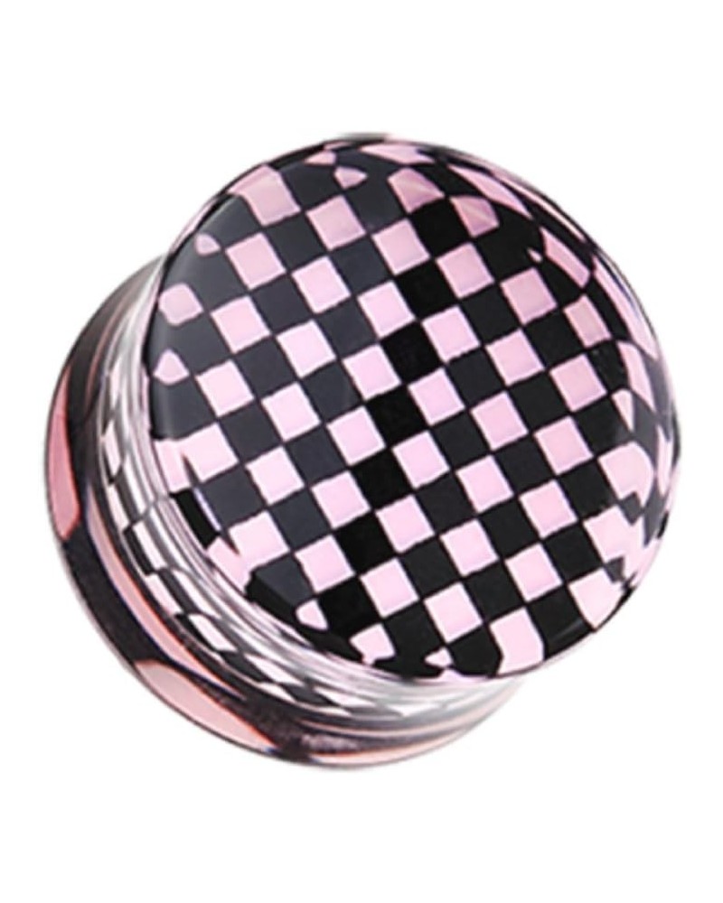 Classic Checker Inlay Double Flared Ear Gauge Plug (Sold by Pair) 0 GA, Pink $13.19 Body Jewelry