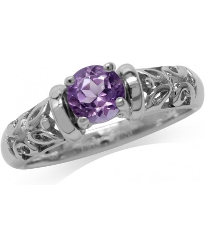 5.5mm Round Shape White Gold Plated 925 Sterling Silver Filigree Solitaire Ring Amethyst $10.46 Rings