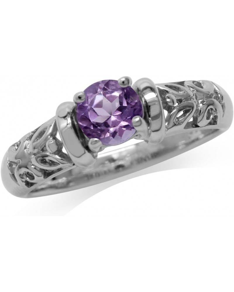 5.5mm Round Shape White Gold Plated 925 Sterling Silver Filigree Solitaire Ring Amethyst $10.46 Rings