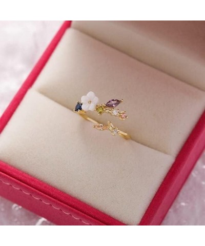 Korean Exquisite Crystal Flower Plant Finger Ring Fresh Flower Plant Fashion Temperament Sweet Opening Ring Female Jewelry 10...