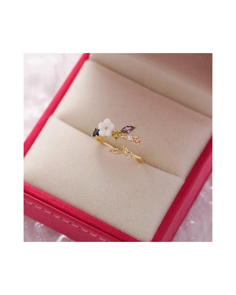 Korean Exquisite Crystal Flower Plant Finger Ring Fresh Flower Plant Fashion Temperament Sweet Opening Ring Female Jewelry 10...