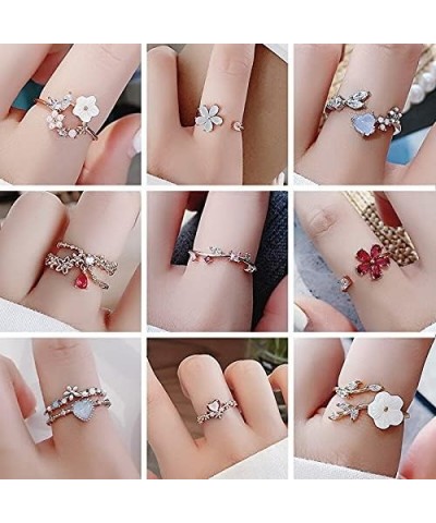 Korean Exquisite Crystal Flower Plant Finger Ring Fresh Flower Plant Fashion Temperament Sweet Opening Ring Female Jewelry 10...