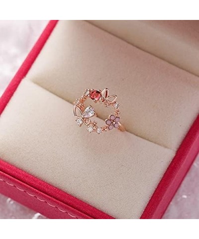 Korean Exquisite Crystal Flower Plant Finger Ring Fresh Flower Plant Fashion Temperament Sweet Opening Ring Female Jewelry 10...