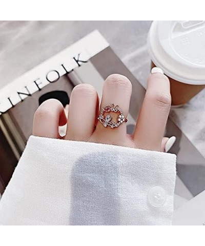 Korean Exquisite Crystal Flower Plant Finger Ring Fresh Flower Plant Fashion Temperament Sweet Opening Ring Female Jewelry 10...