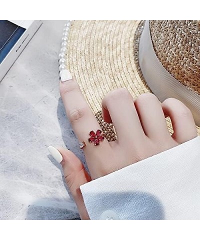 Korean Exquisite Crystal Flower Plant Finger Ring Fresh Flower Plant Fashion Temperament Sweet Opening Ring Female Jewelry 10...