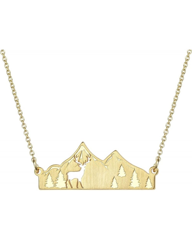 Mountain Necklace for Women Gold Silver Plated Bear Moose Animal Cutout Forest Tree Mountain Range Pendant Necklace Nature Je...