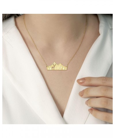 Mountain Necklace for Women Gold Silver Plated Bear Moose Animal Cutout Forest Tree Mountain Range Pendant Necklace Nature Je...