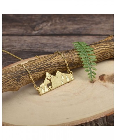 Mountain Necklace for Women Gold Silver Plated Bear Moose Animal Cutout Forest Tree Mountain Range Pendant Necklace Nature Je...