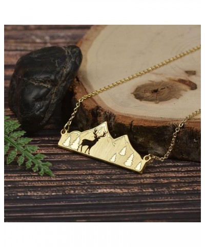 Mountain Necklace for Women Gold Silver Plated Bear Moose Animal Cutout Forest Tree Mountain Range Pendant Necklace Nature Je...