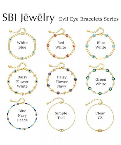 Evil Eye Bracelet for Women Valentines Day Family Lucky Charm Blue Red White Clear CZ Cubic Zirconia Navy White Teal Green St...