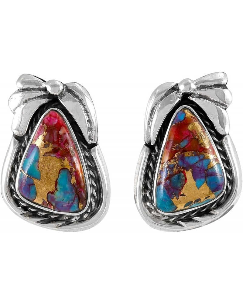 Turquoise Earrings 925 Sterling Silver & Genuine Gemstone Rainbow Spiny $17.60 Earrings