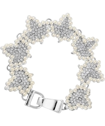 Sparkling Faux Pearl and Rhinestone Ivy Link Bracelet with Magnetic Clasp, 7.5 inches Silver Tone $12.37 Bracelets