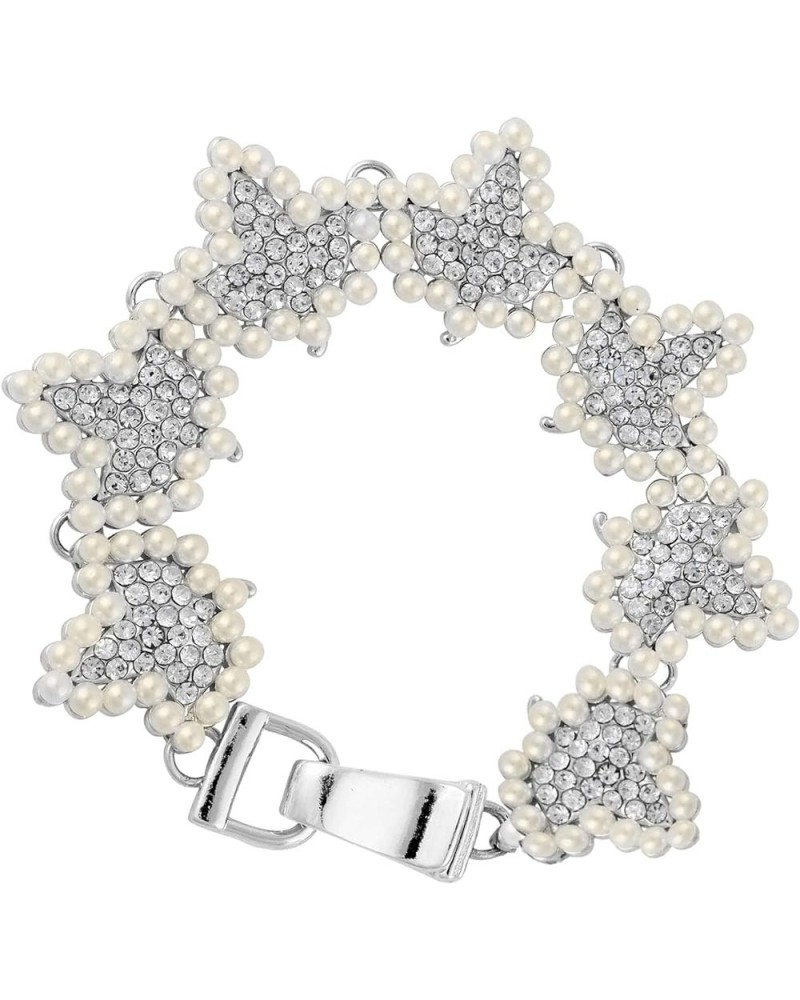 Sparkling Faux Pearl and Rhinestone Ivy Link Bracelet with Magnetic Clasp, 7.5 inches Silver Tone $12.37 Bracelets