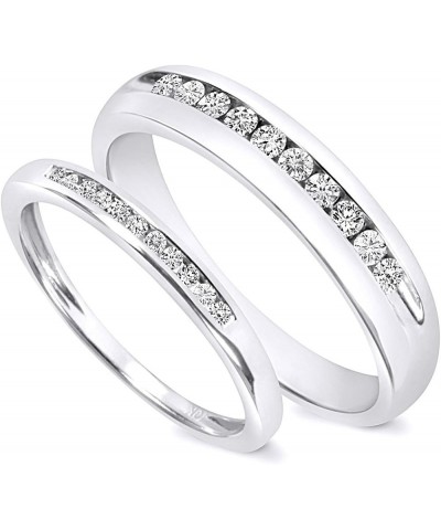 White Natural Diamond His and Hers Wedding Band Set in 10K White Gold (0.33 Cttw) Men Size - 12 Women Size - 9 $241.50 Others