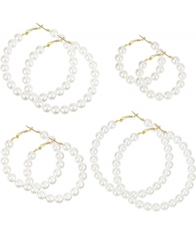 4 Pairs Faux Pearl Hoop Earrings for women Circle Dangle Drop Earrings Artificial Pearl Beaded Earrings Gold Pearl Hoop $7.42...