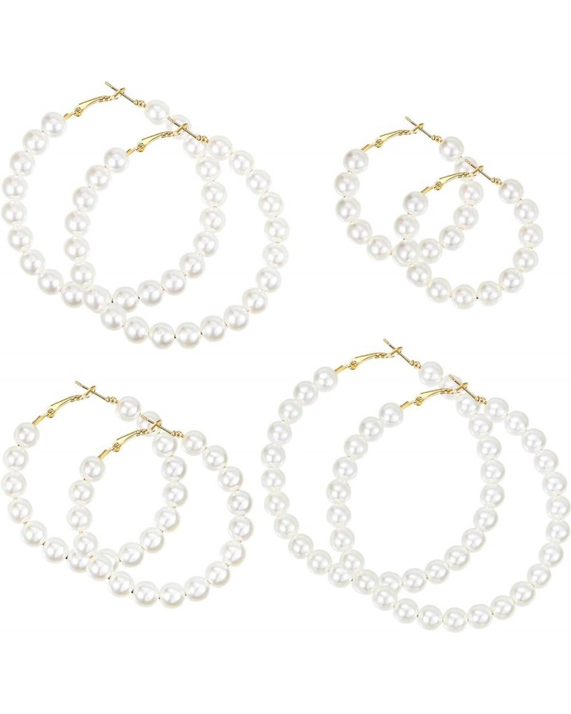 4 Pairs Faux Pearl Hoop Earrings for women Circle Dangle Drop Earrings Artificial Pearl Beaded Earrings Gold Pearl Hoop $7.42...