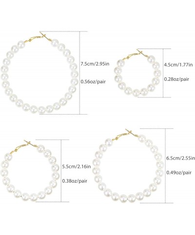 4 Pairs Faux Pearl Hoop Earrings for women Circle Dangle Drop Earrings Artificial Pearl Beaded Earrings Gold Pearl Hoop $7.42...