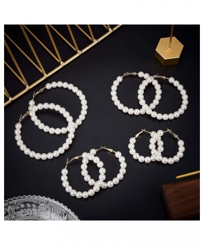 4 Pairs Faux Pearl Hoop Earrings for women Circle Dangle Drop Earrings Artificial Pearl Beaded Earrings Gold Pearl Hoop $7.42...