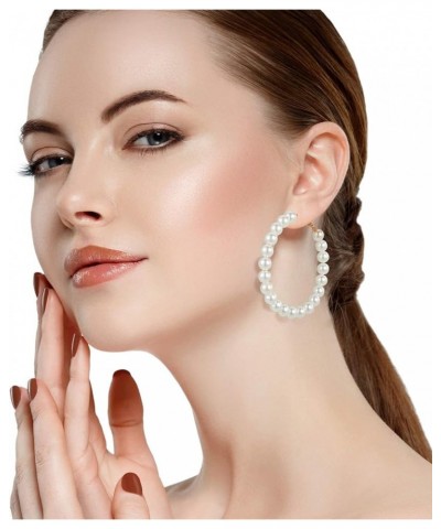 4 Pairs Faux Pearl Hoop Earrings for women Circle Dangle Drop Earrings Artificial Pearl Beaded Earrings Gold Pearl Hoop $7.42...