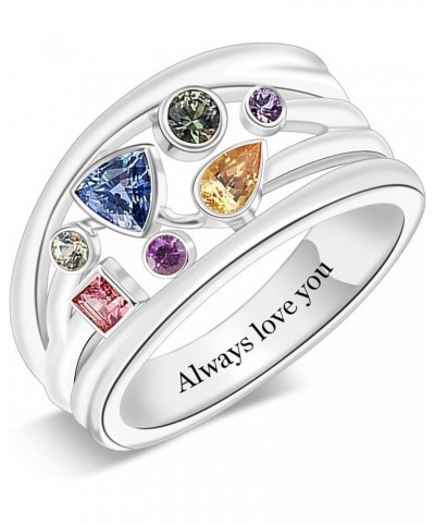 Personalized Sterling Silver Mothers Ring with 1-8 Simulated Birthstones Custom Engraved Family Names Ring for Mom Grandmothe...