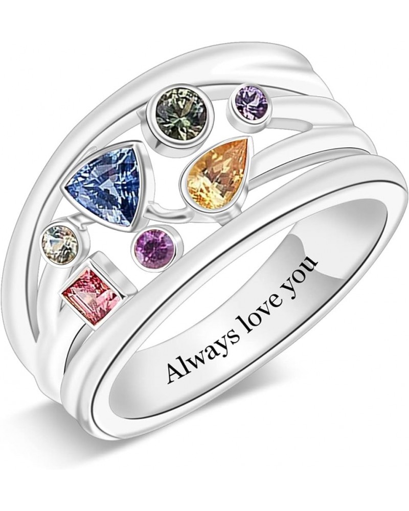 Personalized Sterling Silver Mothers Ring with 1-8 Simulated Birthstones Custom Engraved Family Names Ring for Mom Grandmothe...