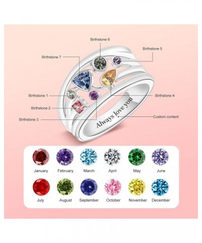 Personalized Sterling Silver Mothers Ring with 1-8 Simulated Birthstones Custom Engraved Family Names Ring for Mom Grandmothe...