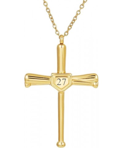 Baseball Bats Cross Necklace with Number Stainless Steel 18K Gold Plated Charm Sports Pendant Gift Number-27 $14.39 Necklaces