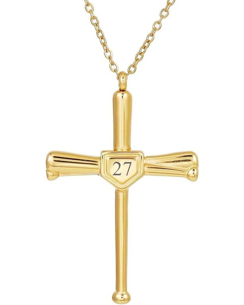 Baseball Bats Cross Necklace with Number Stainless Steel 18K Gold Plated Charm Sports Pendant Gift Number-27 $14.39 Necklaces