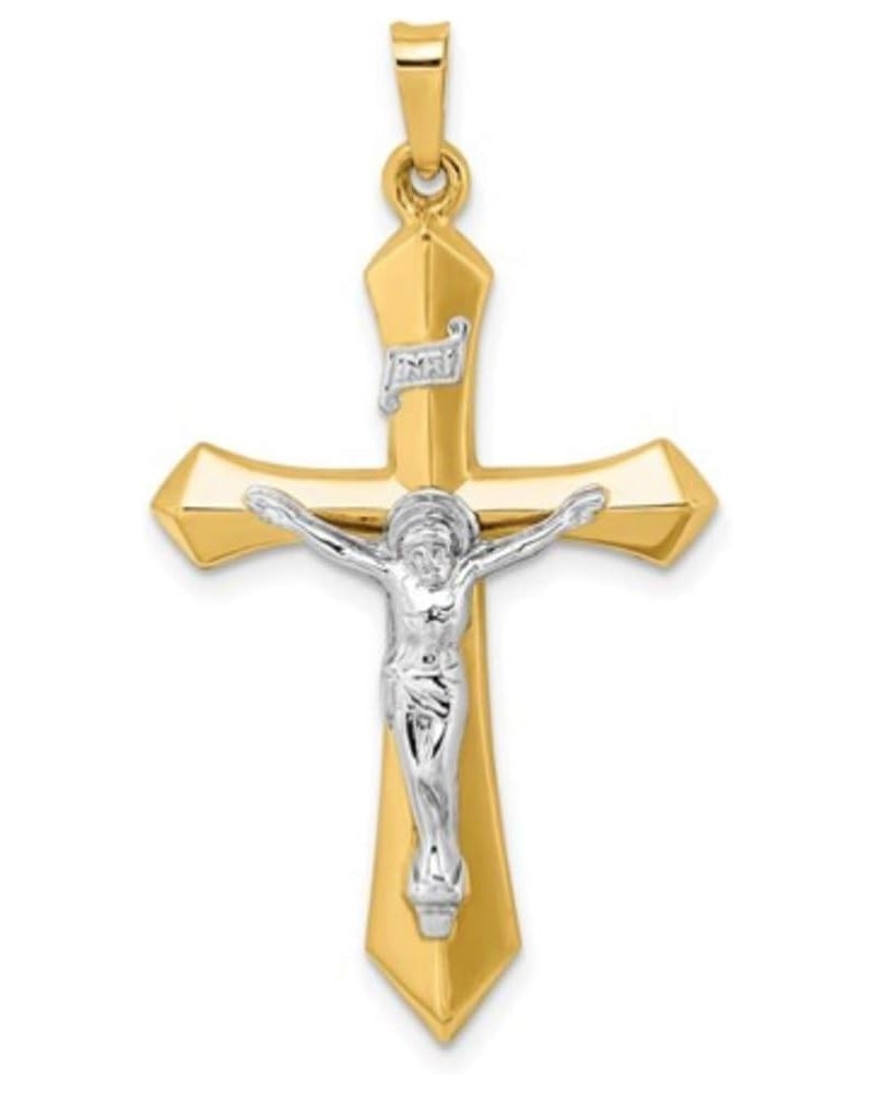 14K Yellow Gold and 14K White Gold Various Sizes INRI Crucifix Cross Religious Pendant Charm Necklaces Polished Fine Jewelry ...