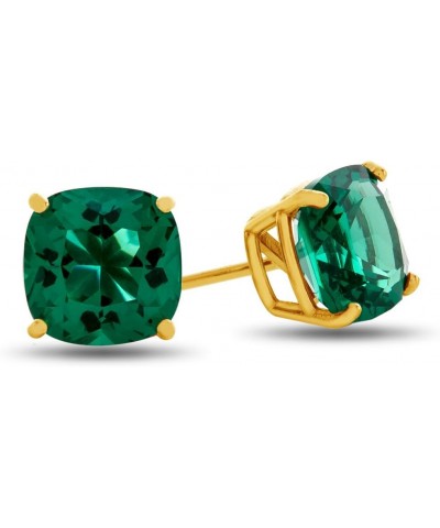 Solid 10k White Gold or 7x7mm Cushion-Cut Stone Post-With-Friction-Back Stud Earrings Simulated Emerald Yellow Gold $36.75 Ea...