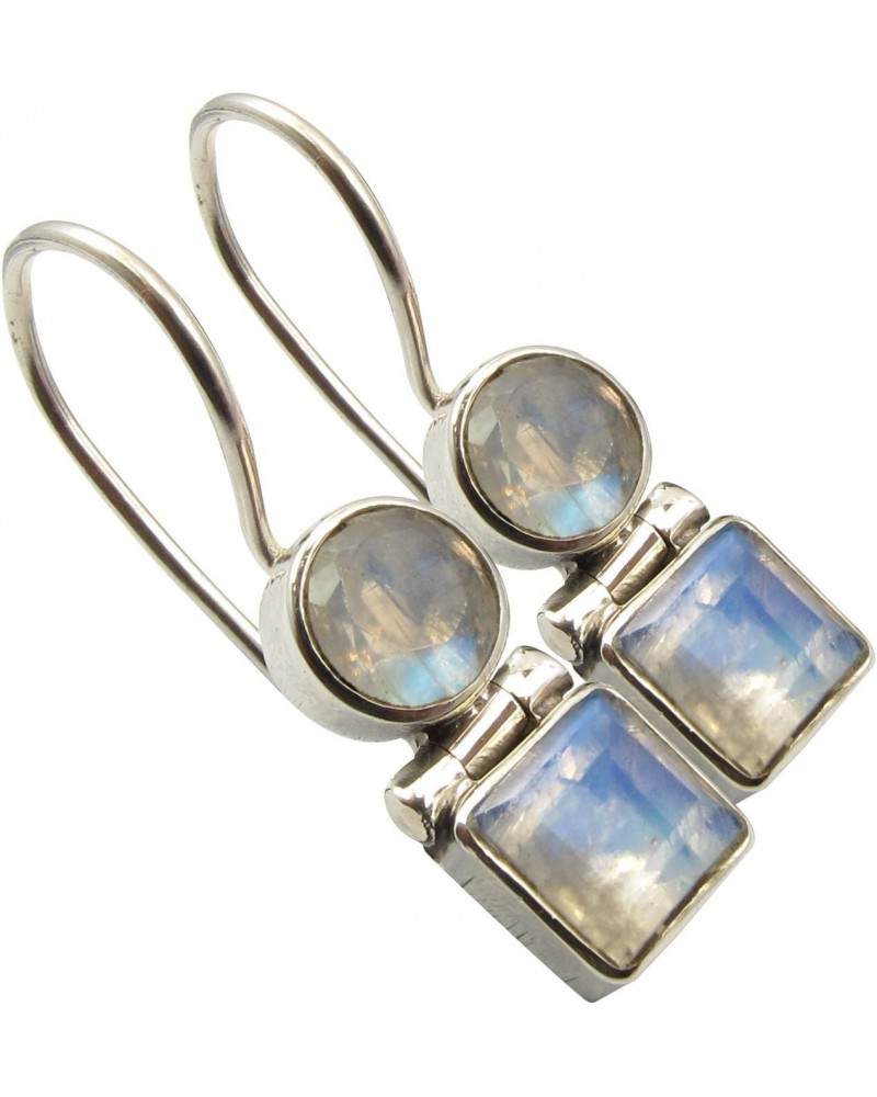 Solid Sterling Silver Pear Shape Round, Square Rainbow Moonstone Earrings 1 $13.01 Earrings