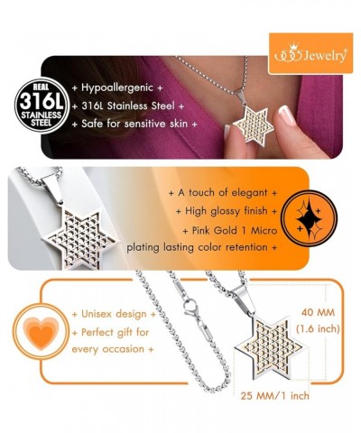 Exclusive Unisex Stainless Steel Star of David Necklace, 16-24 Inch Box Chain Silver & Rose Gold 18 Inches $12.97 Necklaces