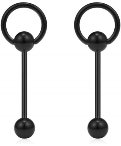 14G 3/4Inch Surgical Steel Door Knocker Straight Barbell Nipple Tongue Earring Ring Piercing 2-6PCS 2PCS - Black $7.66 Body J...