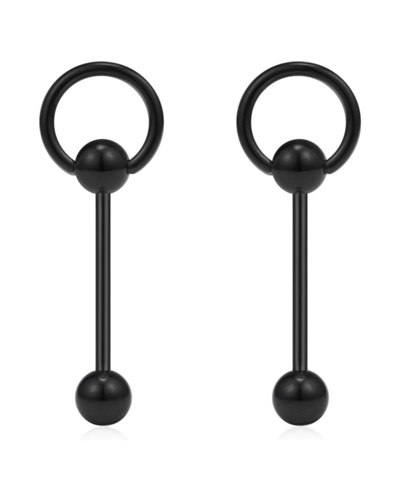 14G 3/4Inch Surgical Steel Door Knocker Straight Barbell Nipple Tongue Earring Ring Piercing 2-6PCS 2PCS - Black $7.66 Body J...