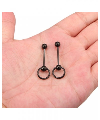 14G 3/4Inch Surgical Steel Door Knocker Straight Barbell Nipple Tongue Earring Ring Piercing 2-6PCS 2PCS - Black $7.66 Body J...