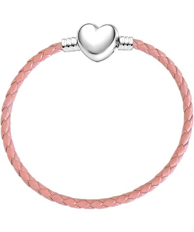 Heart Braided Leather Bracelet Charm Chain Womens Bead Charms for Bracelets 18.8cm 7.4inches Wife Mom Sister Jewelry Pink $7....