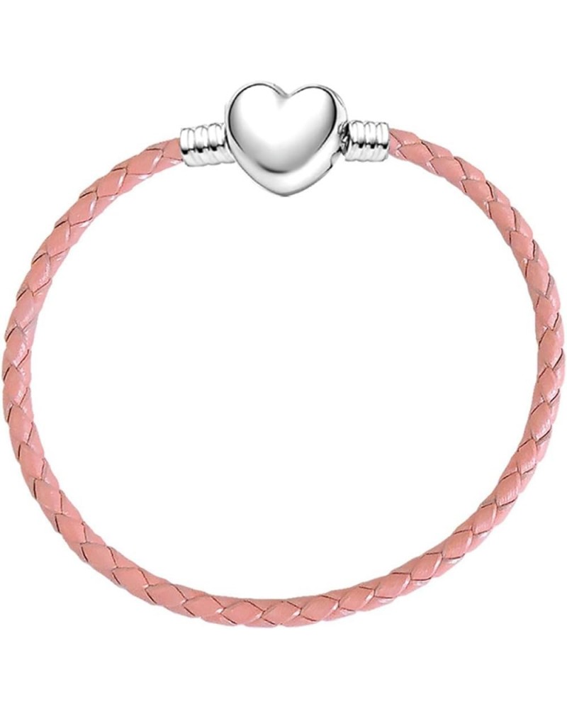 Heart Braided Leather Bracelet Charm Chain Womens Bead Charms for Bracelets 18.8cm 7.4inches Wife Mom Sister Jewelry Pink $7....