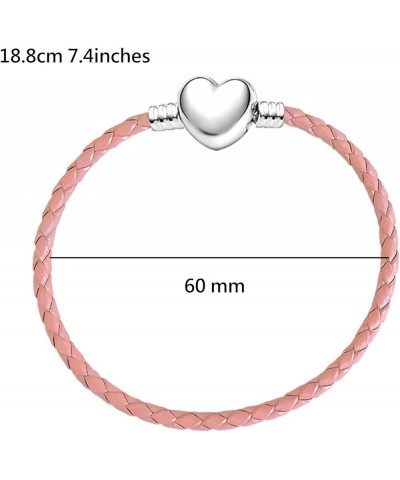 Heart Braided Leather Bracelet Charm Chain Womens Bead Charms for Bracelets 18.8cm 7.4inches Wife Mom Sister Jewelry Pink $7....