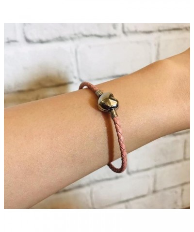 Heart Braided Leather Bracelet Charm Chain Womens Bead Charms for Bracelets 18.8cm 7.4inches Wife Mom Sister Jewelry Pink $7....